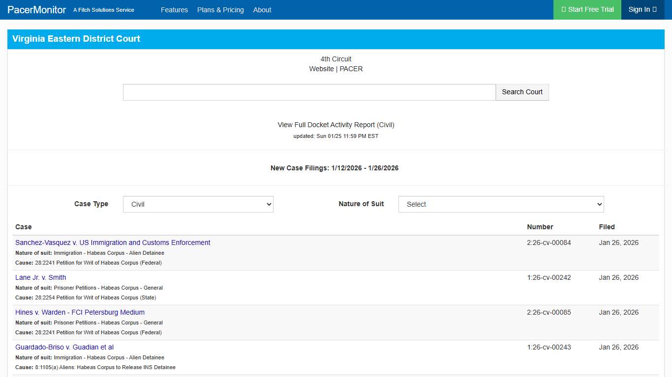 Virginia Eastern District Court Information Page