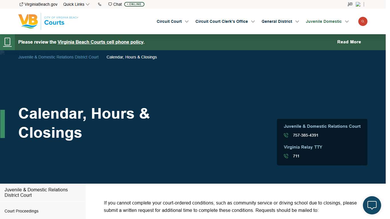 Calendar, Hours & Closings City of Virginia Beach