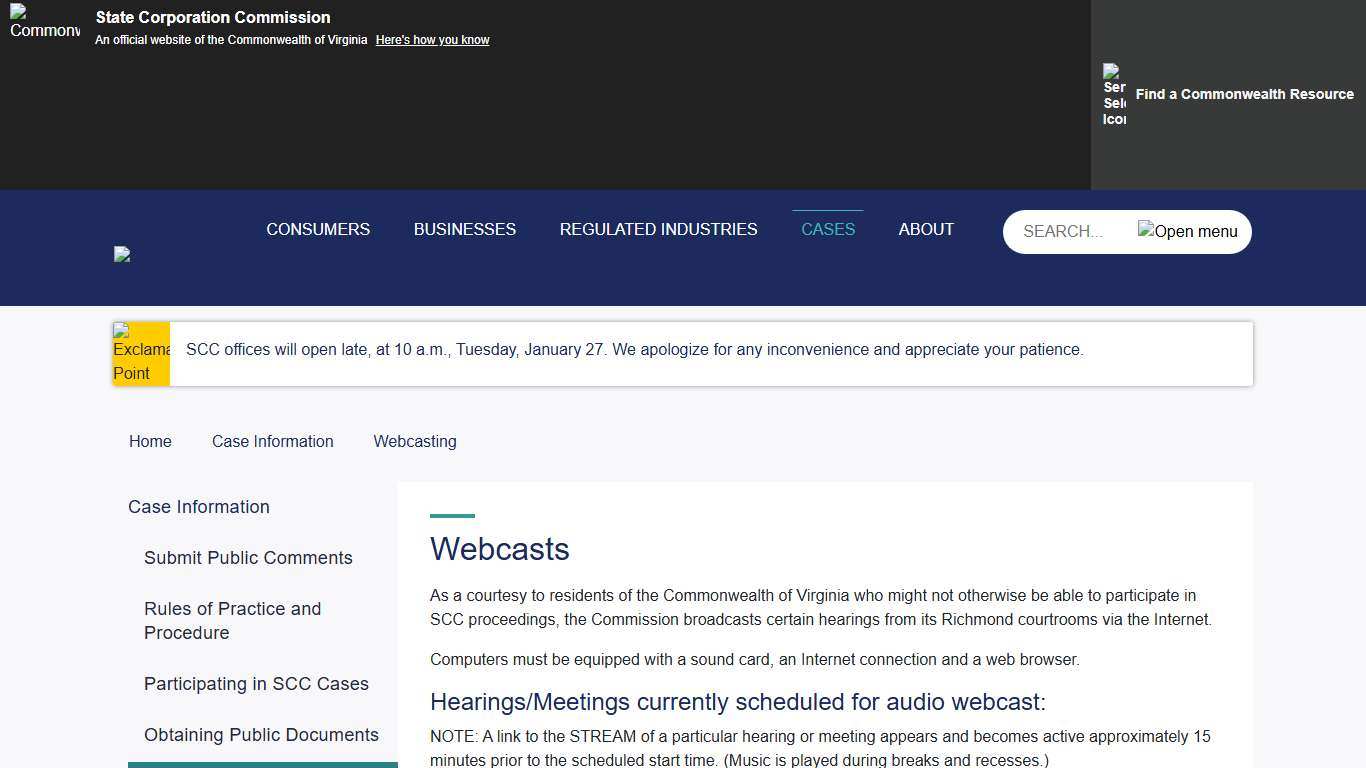 Virginia SCC - Webcasting