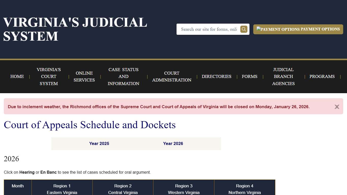 Court of Appeals Schedule and Dockets Virginia Court System
